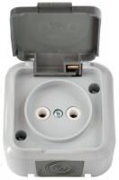 Розетка откр.установки 1-мест с/з с крышкой IP54 белая Пралеска-Аква